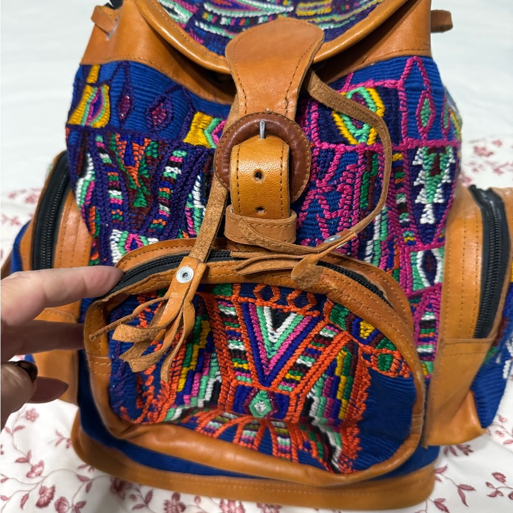 Blue and Pink Geometric Patterned Backpack hand made